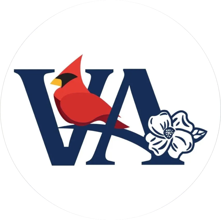 Logo featuring the letters VA, a cardinal, and a dogwood flower.